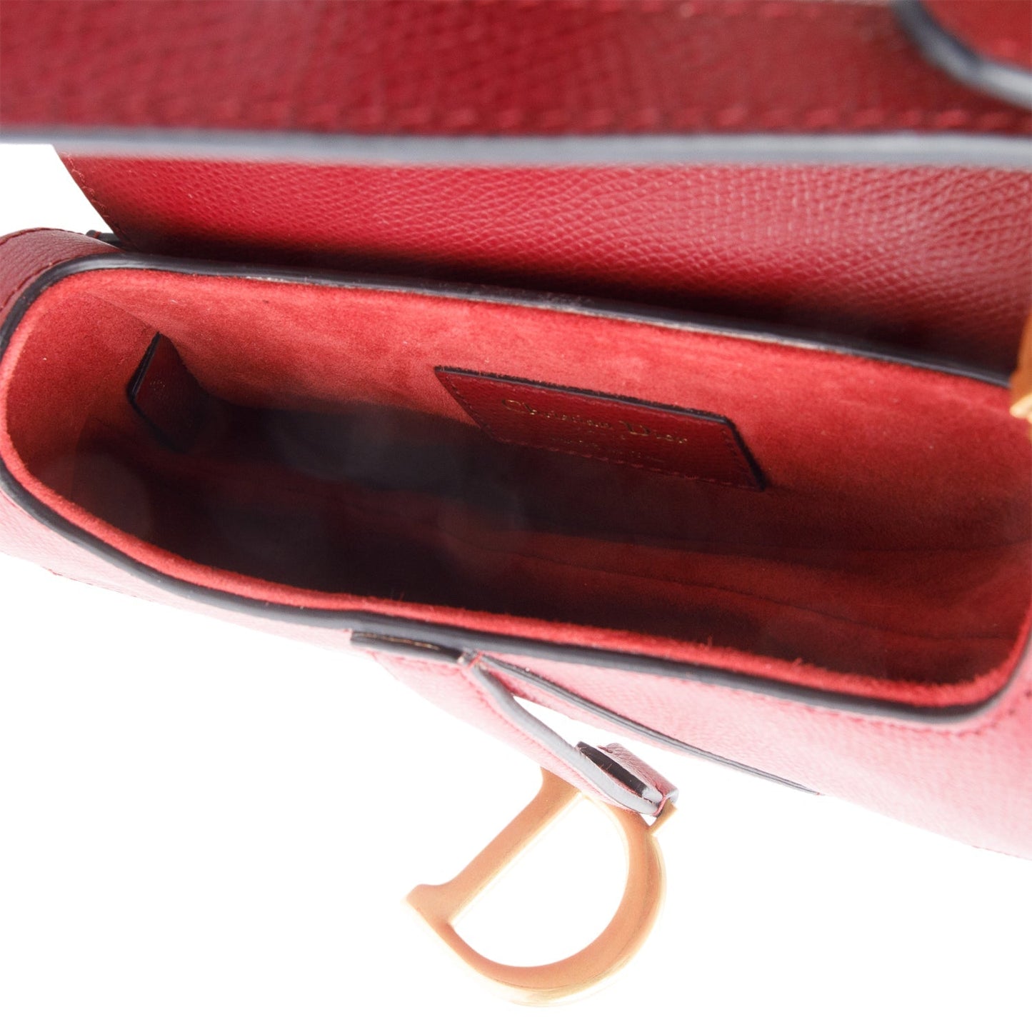 Christian Dior Red Grained Calfskin Leather Mini Saddle Bag