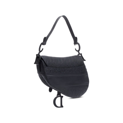 Christian 2022 Dior Black Oblique Embossed Calfskin Leather Saddle Bag