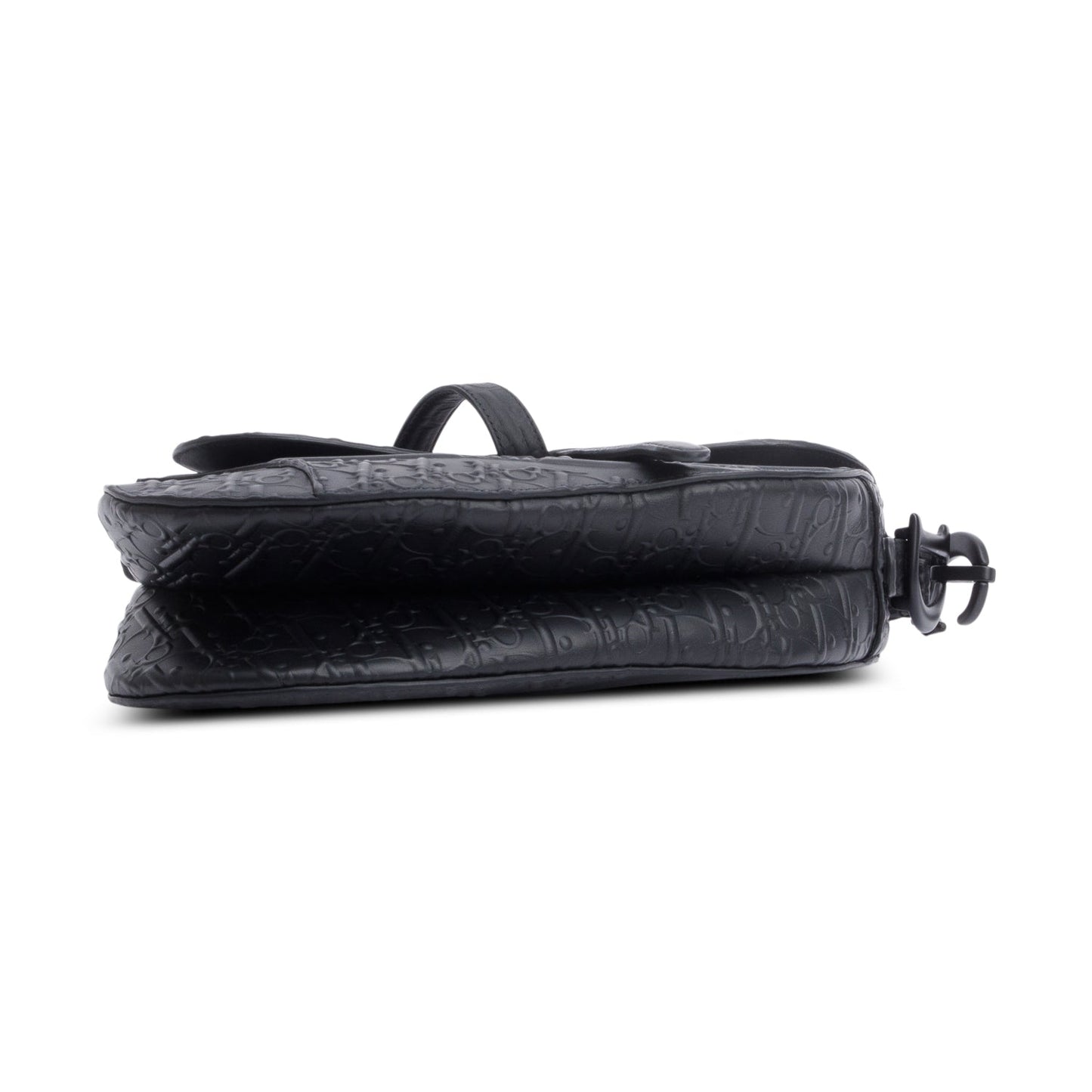 Christian 2022 Dior Black Oblique Embossed Calfskin Leather Saddle Bag