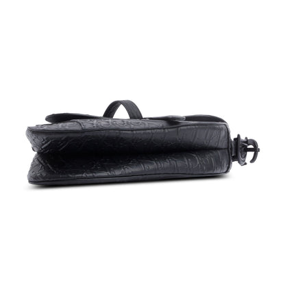 Christian 2022 Dior Black Oblique Embossed Calfskin Leather Saddle Bag