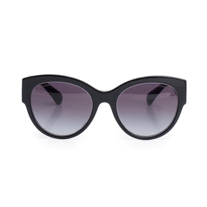Chanel 5498-B-A Black Acetate Strass CC Logo Round Sunglasses