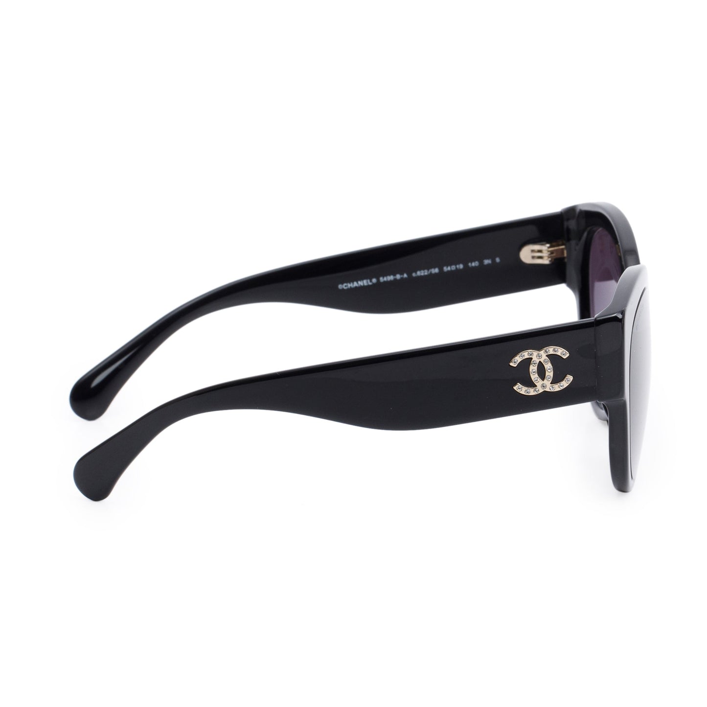 Chanel 5498-B-A Black Acetate Strass CC Logo Round Sunglasses