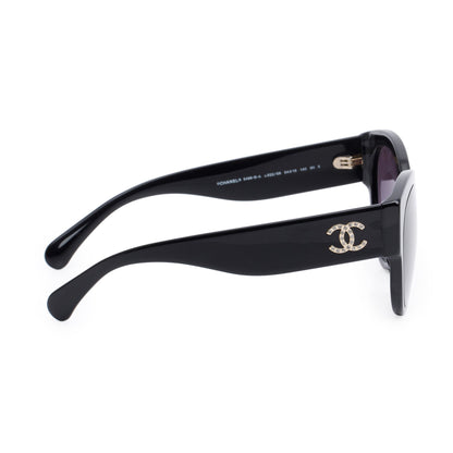 Chanel 5498-B-A Black Acetate Strass CC Logo Round Sunglasses