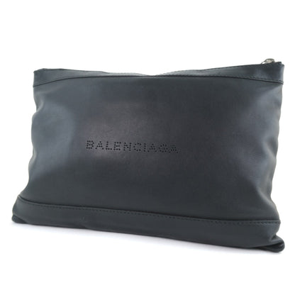 BALENCIAGA business bag 37373 Calfskin black Clutch bag Navy clip M unisex(Unisex)