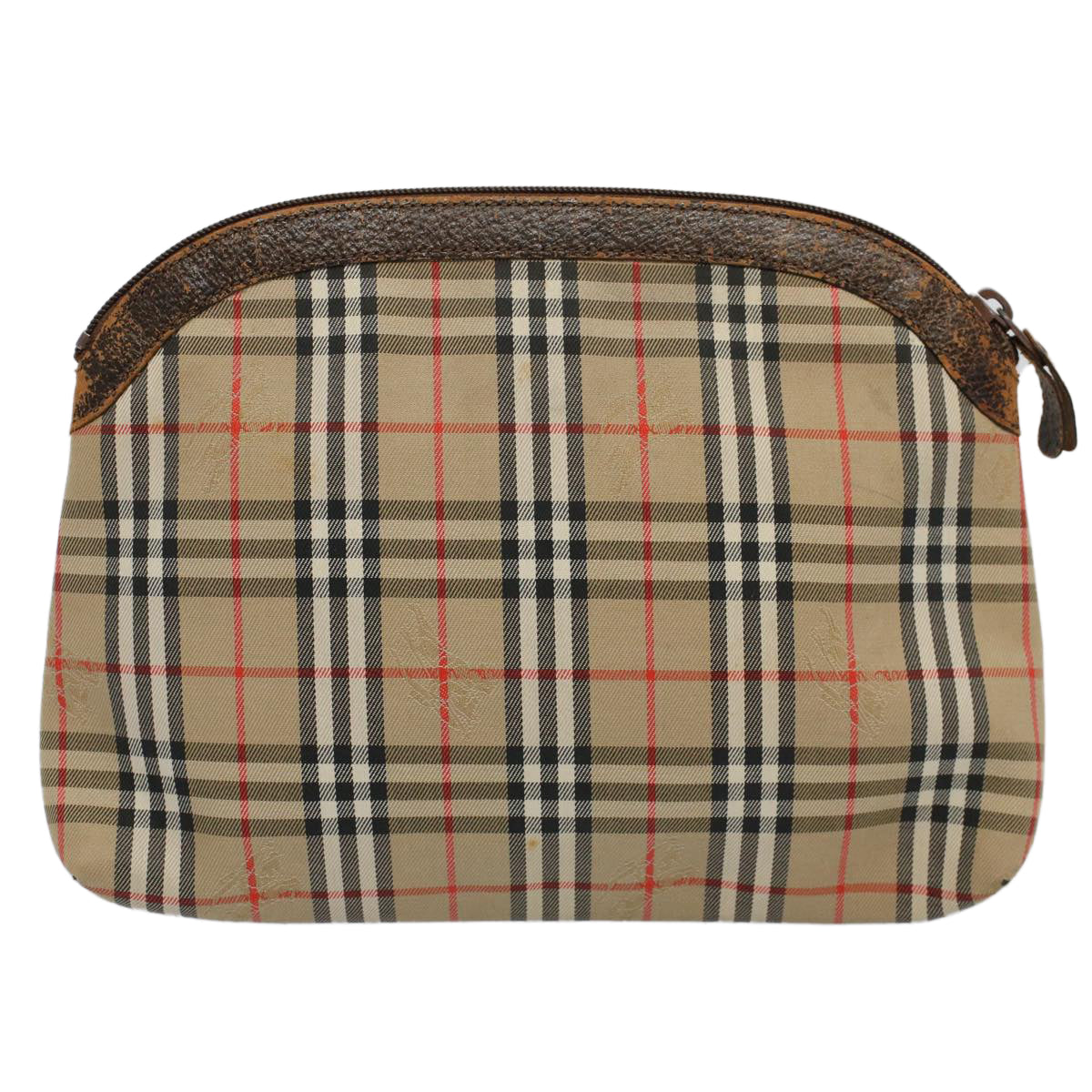Luxury BurberrySs Nova Check Clutch Bag Nylon Canvas Beige Auth 59086