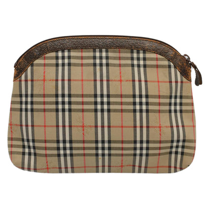 Luxury BurberrySs Nova Check Clutch Bag Nylon Canvas Beige Auth 59086