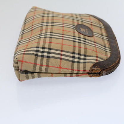 Luxury BurberrySs Nova Check Clutch Bag Nylon Canvas Beige Auth 59086