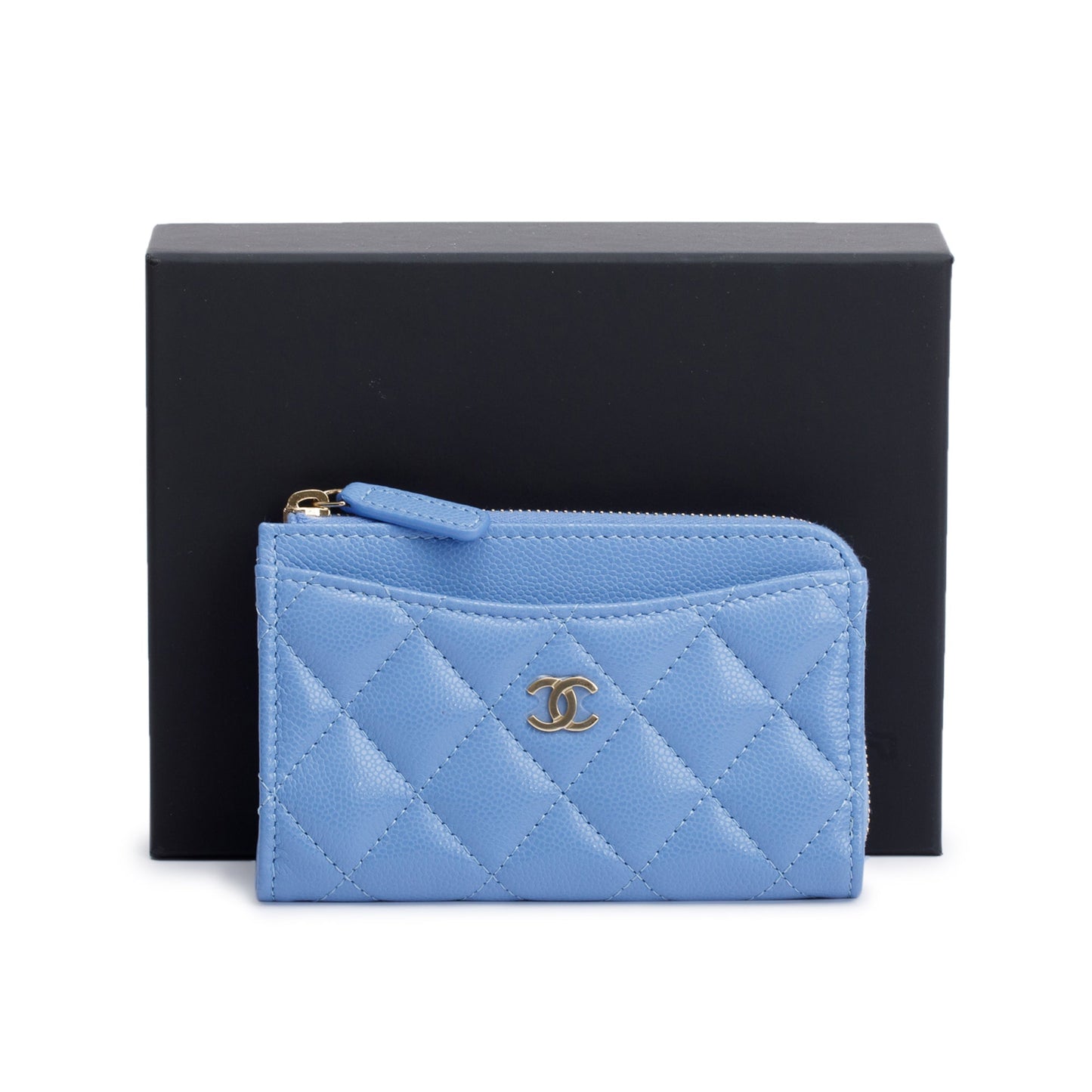 Chanel 2024 Blue Quilted Caviar Leather Classic Zipped Card Holder