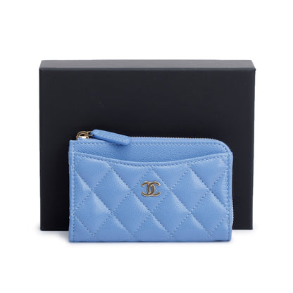 Chanel 2024 Blue Quilted Caviar Leather Classic Zipped Card Holder