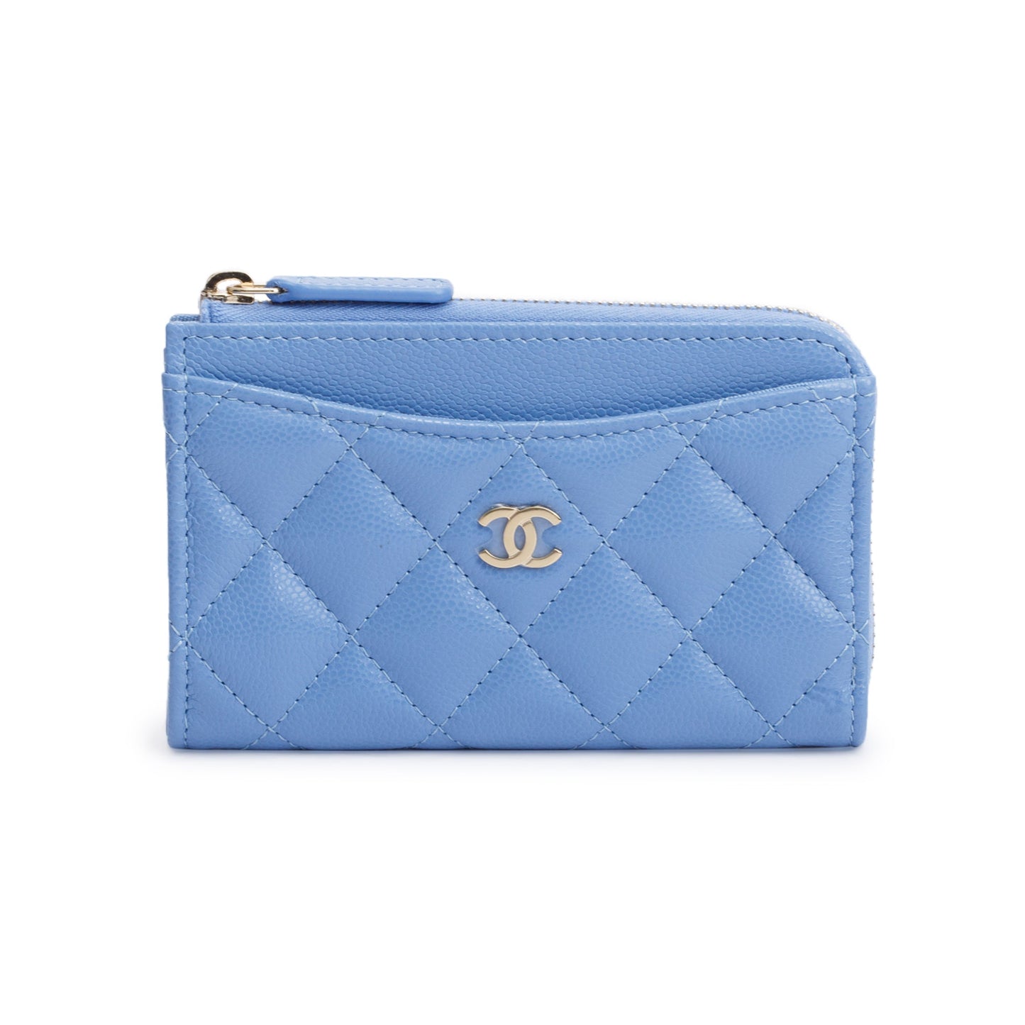 Chanel 2024 Blue Quilted Caviar Leather Classic Zipped Card Holder