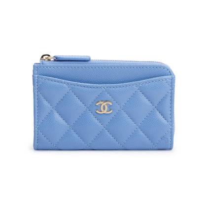 Chanel 2024 Blue Quilted Caviar Leather Classic Zipped Card Holder