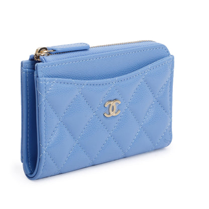 Chanel 2024 Blue Quilted Caviar Leather Classic Zipped Card Holder
