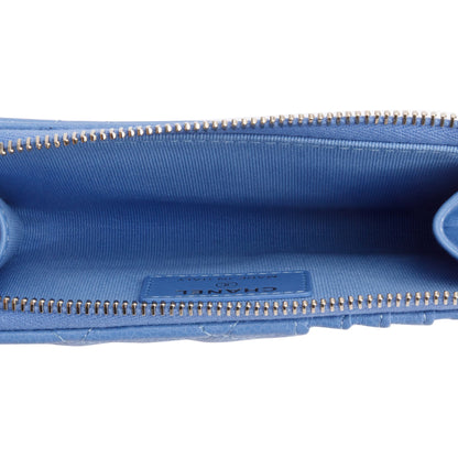 Chanel 2024 Blue Quilted Caviar Leather Classic Zipped Card Holder