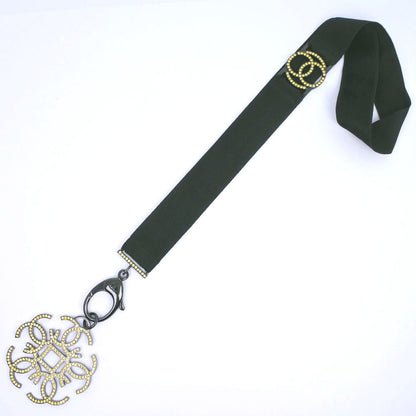 CHANEL Necklace Rhinestone black strap Women