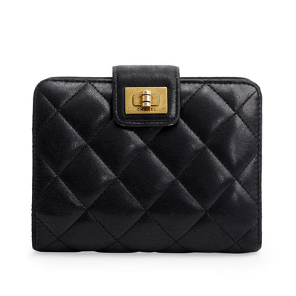 Chanel Black Lambskin Leather 2.55 French Compact Wallet