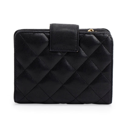 Chanel Black Lambskin Leather 2.55 French Compact Wallet