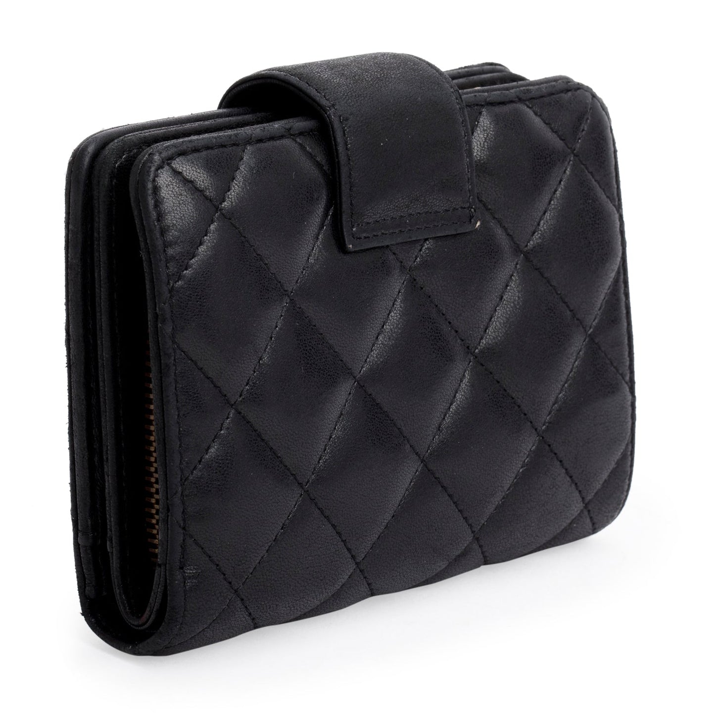 Chanel Black Lambskin Leather 2.55 French Compact Wallet