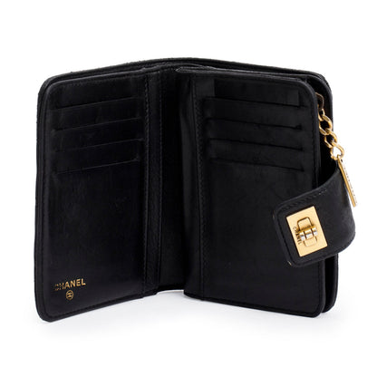 Chanel Black Lambskin Leather 2.55 French Compact Wallet
