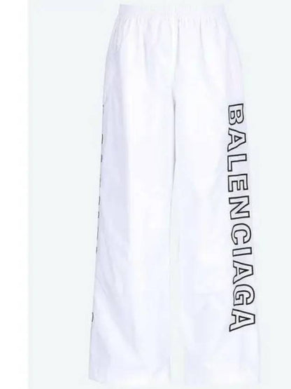 Luxury Balenciaga Trending 2025 Embroidered Logo Polyester Wide Track Pants White