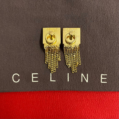 CELINE Earring Gold Plated gold logo ring Metal motif Ring Earring Women
