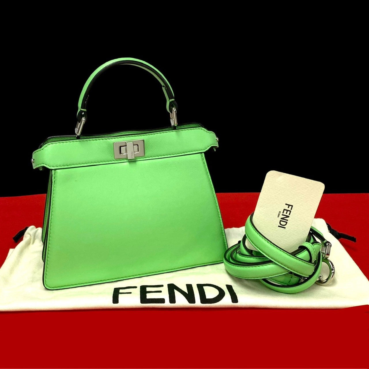 FENDI Shoulder Bag leather green Peekaboo I See You Petit