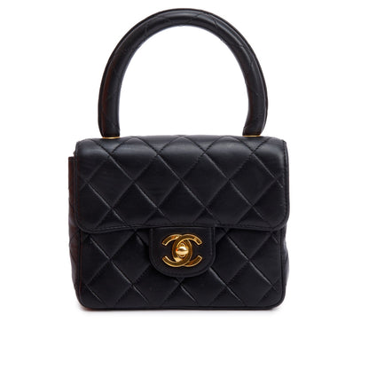 Chanel Vintage Black Quilted Lambskin Leather Mini Kelly Flap Handle Bag