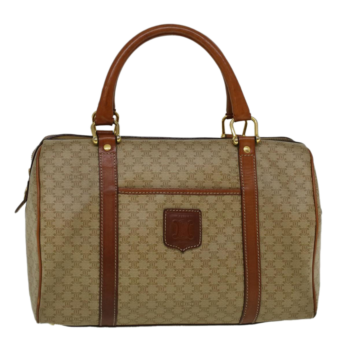 Luxury CELINE Macadam Canvas Hand Bag PVC Leather Beige  59247