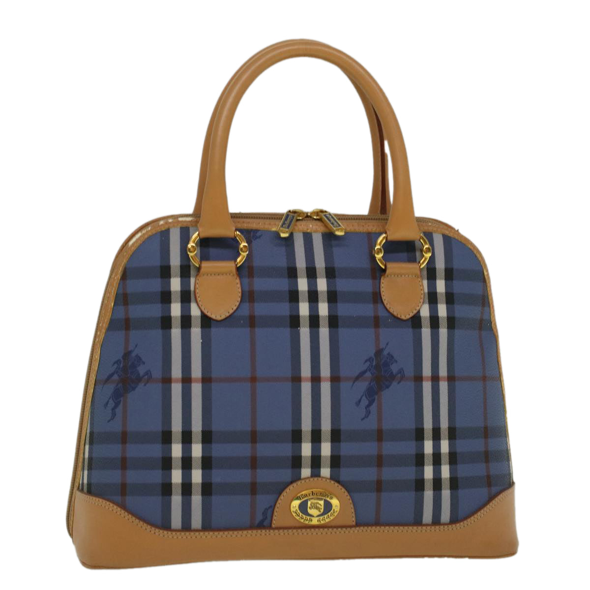 Luxury BurberrySs Nova Check Hand Bag PVC Leather Beige Blue Auth 59259