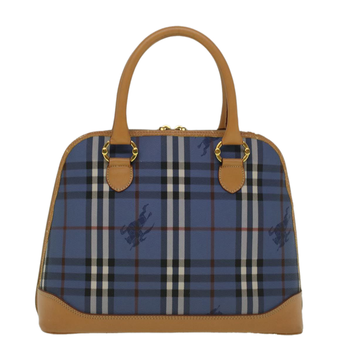 Luxury BurberrySs Nova Check Hand Bag PVC Leather Beige Blue Auth 59259