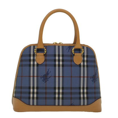 Luxury BurberrySs Nova Check Hand Bag PVC Leather Beige Blue Auth 59259