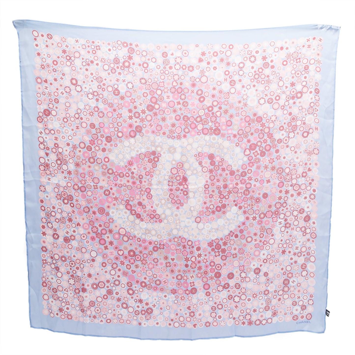 Chanel Blue Multicolor Logo Print Silk Square Scarf