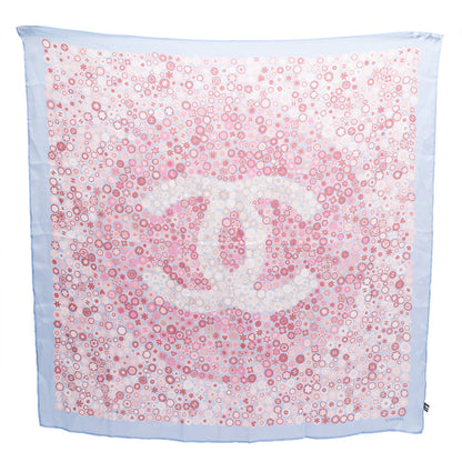 Chanel Blue Multicolor Logo Print Silk Square Scarf