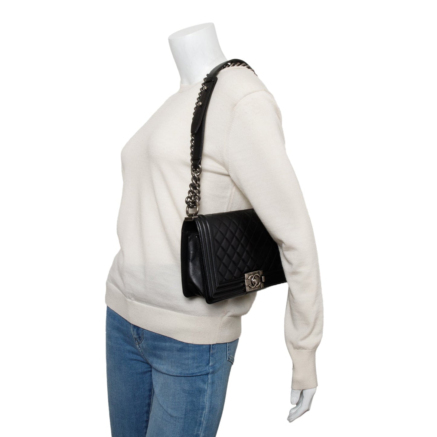 Chanel Black Quilted Lambskin Leather Medium Boy Bag