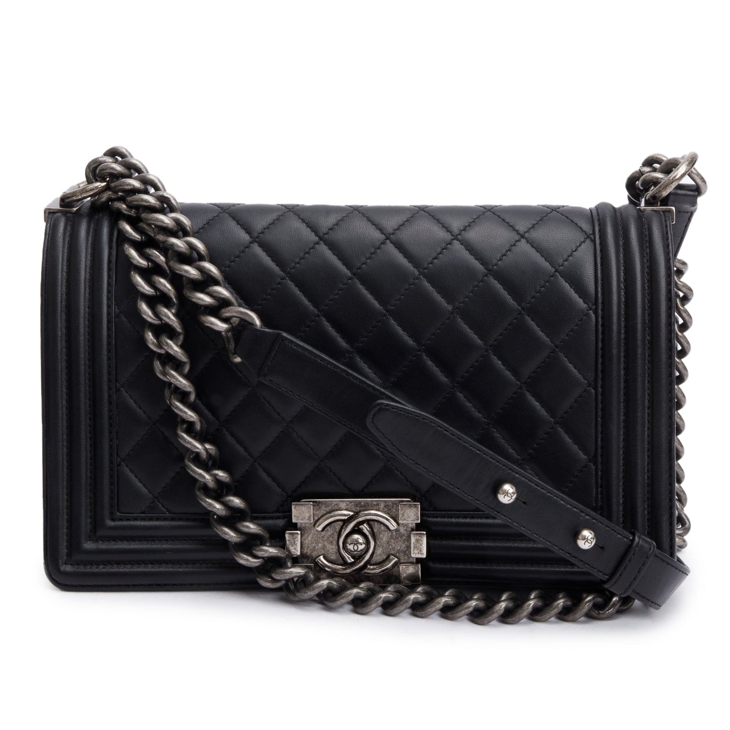 Chanel Black Quilted Lambskin Leather Medium Boy Bag