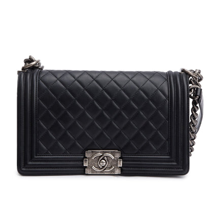 Chanel Black Quilted Lambskin Leather Medium Boy Bag
