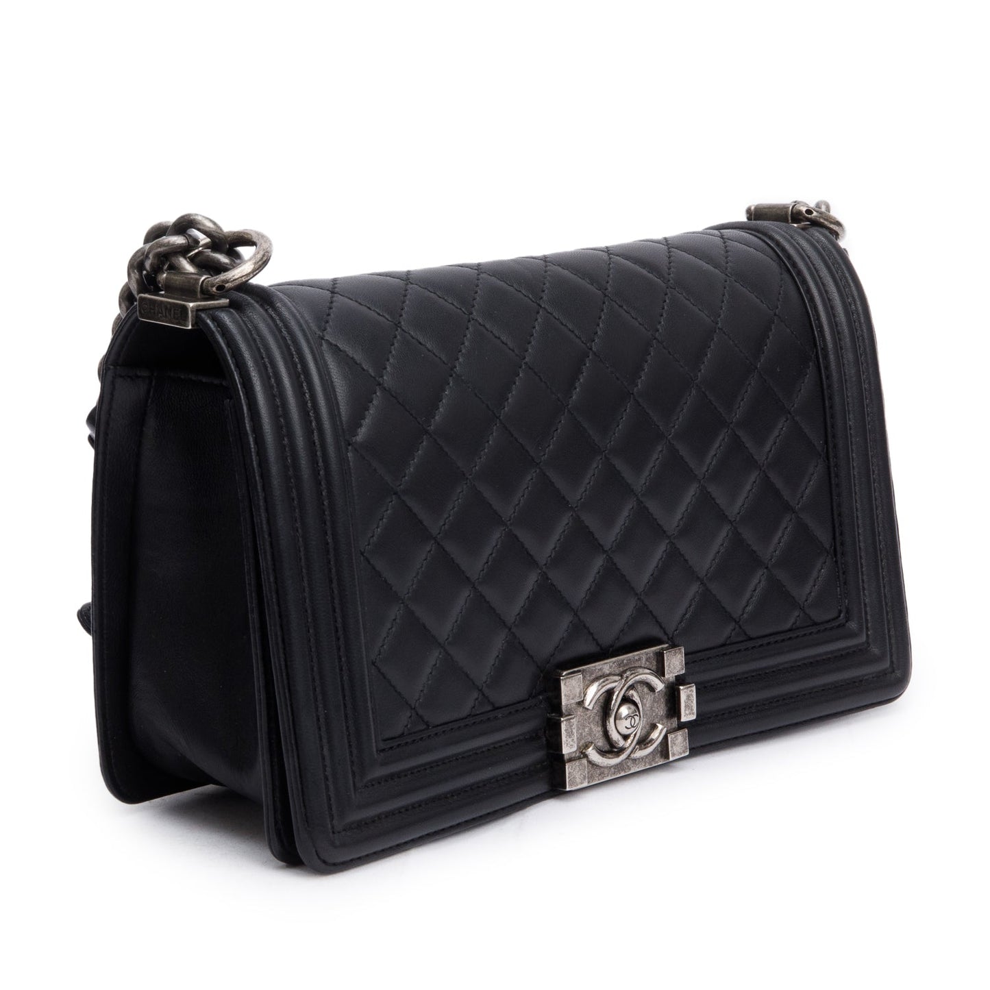 Chanel Black Quilted Lambskin Leather Medium Boy Bag