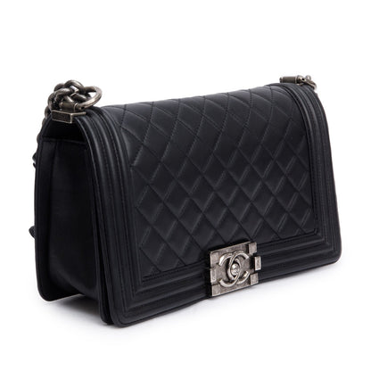 Chanel Black Quilted Lambskin Leather Medium Boy Bag