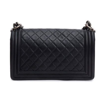 Chanel Black Quilted Lambskin Leather Medium Boy Bag