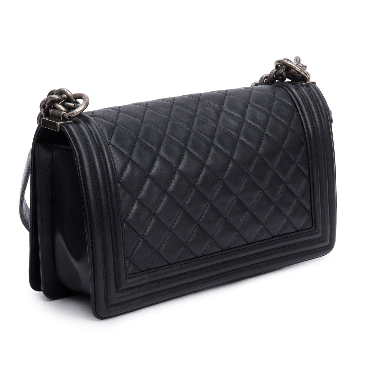 Chanel Black Quilted Lambskin Leather Medium Boy Bag