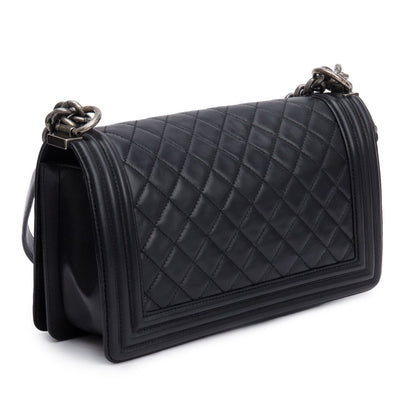 Chanel Black Quilted Lambskin Leather Medium Boy Bag