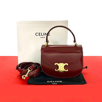 CELINE Shoulder Bag Calfskin Bordeaux mini buzas claire