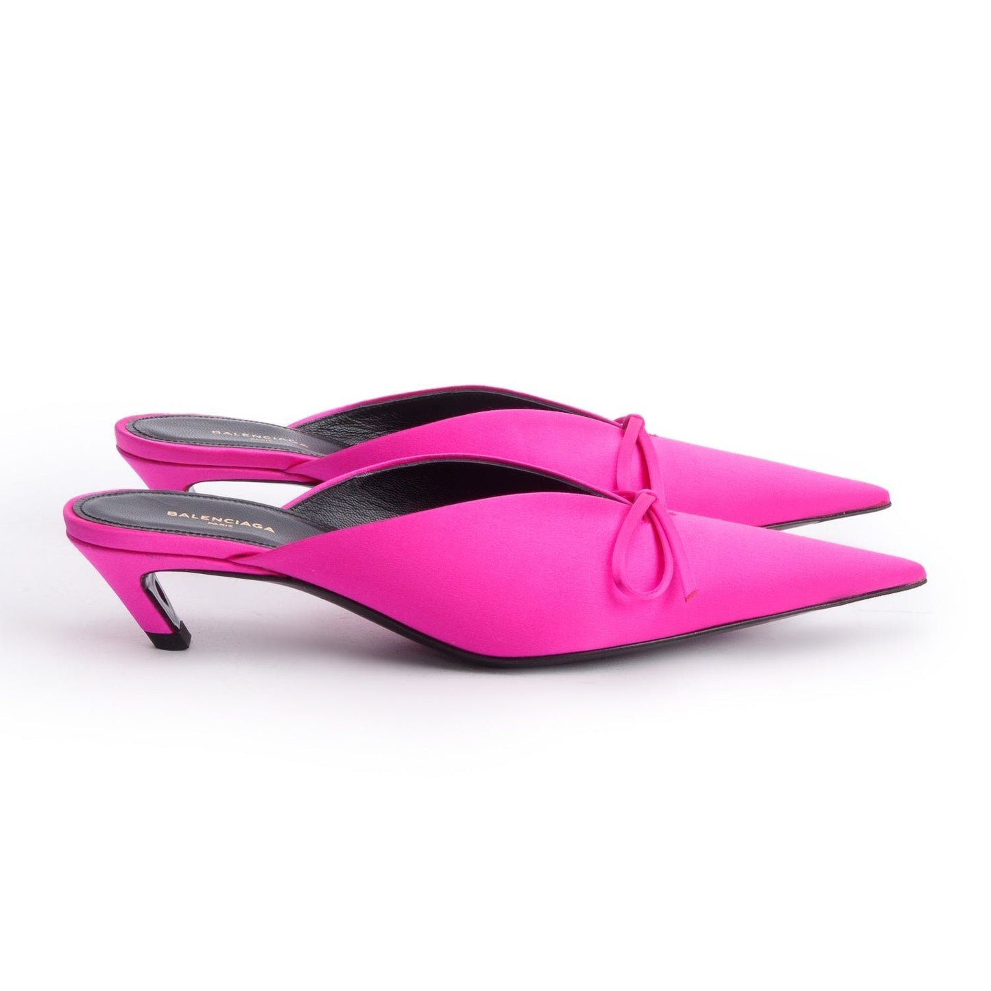 Balenciaga Pink Satin Knife Bow Slingback Pumps, Size 6