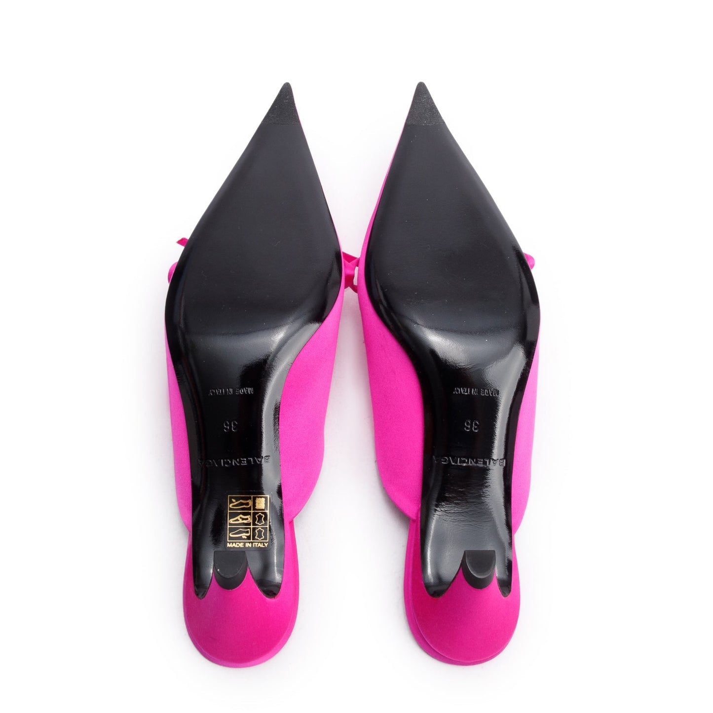 Balenciaga Pink Satin Knife Bow Slingback Pumps, Size 6