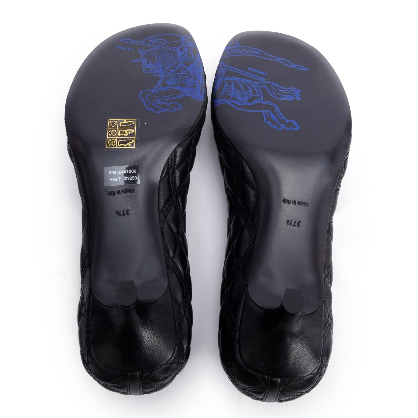 Burberry Black Quilted Nappa Leather Baby Pumps, Size 37.5