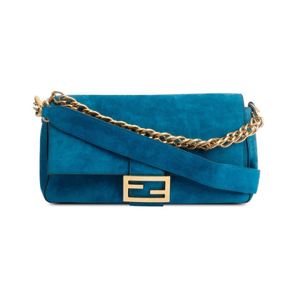 Fendi Blue Suede Large Baguette Shoulder Bag