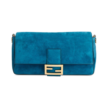 Fendi Blue Suede Large Baguette Shoulder Bag