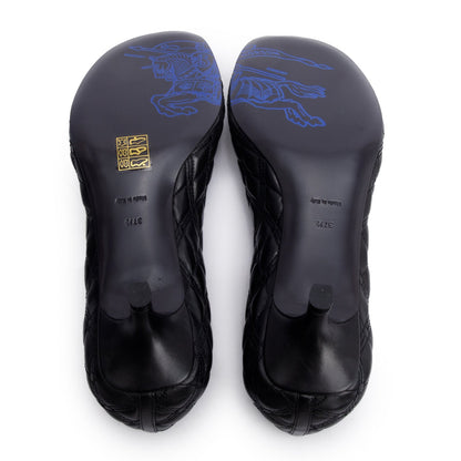 Burberry Black Quilted Nappa Leather Baby Pumps, Size 37.5