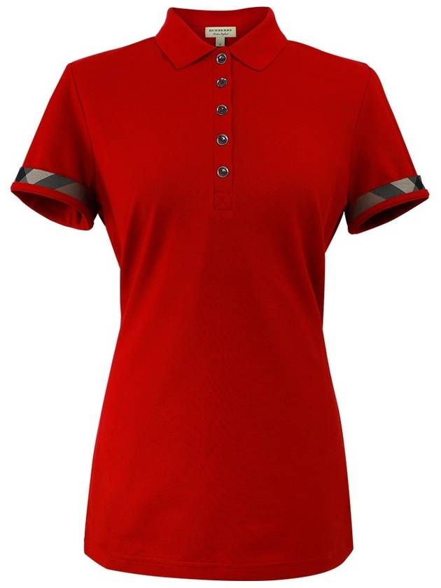 Luxury Burberry WoMen's Check Sleeve Short Sleeve Polo Shirt Red