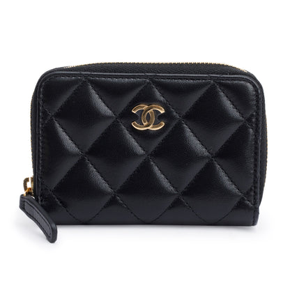 Chanel 2020 Black Lambskin Leather Classic Zipped Coin Purse