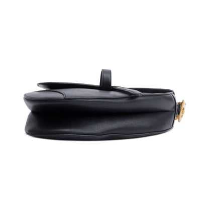 Christian Dior Black Grained Calfskin Leather Saddle Bag